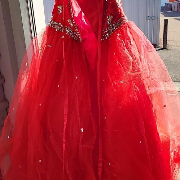 Sz 14 Red Corset Grad Dress - Picture 2 of 2